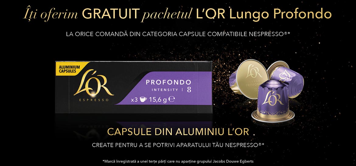 Mostra gratuite de L'Or profondo la orice comanda de capsule compatibile Nespresso